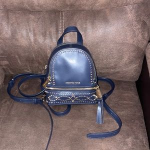 Navy Michael Kors leather mini backpack with gold studs